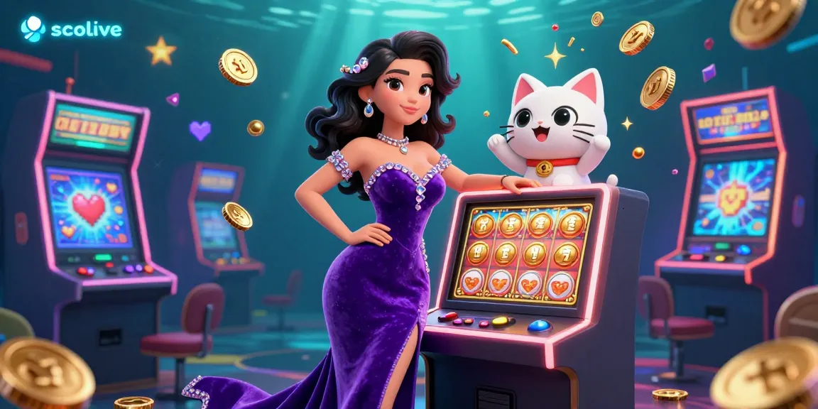 Socolive showcases an exciting jackpot scene with a glamorous woman and fortune cat mascot in a vibrant casino.
