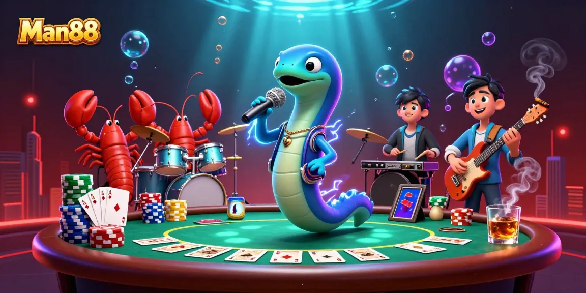 Experience vibrant gameplay at Man88's underwater casino with lively characters and dynamic elements.