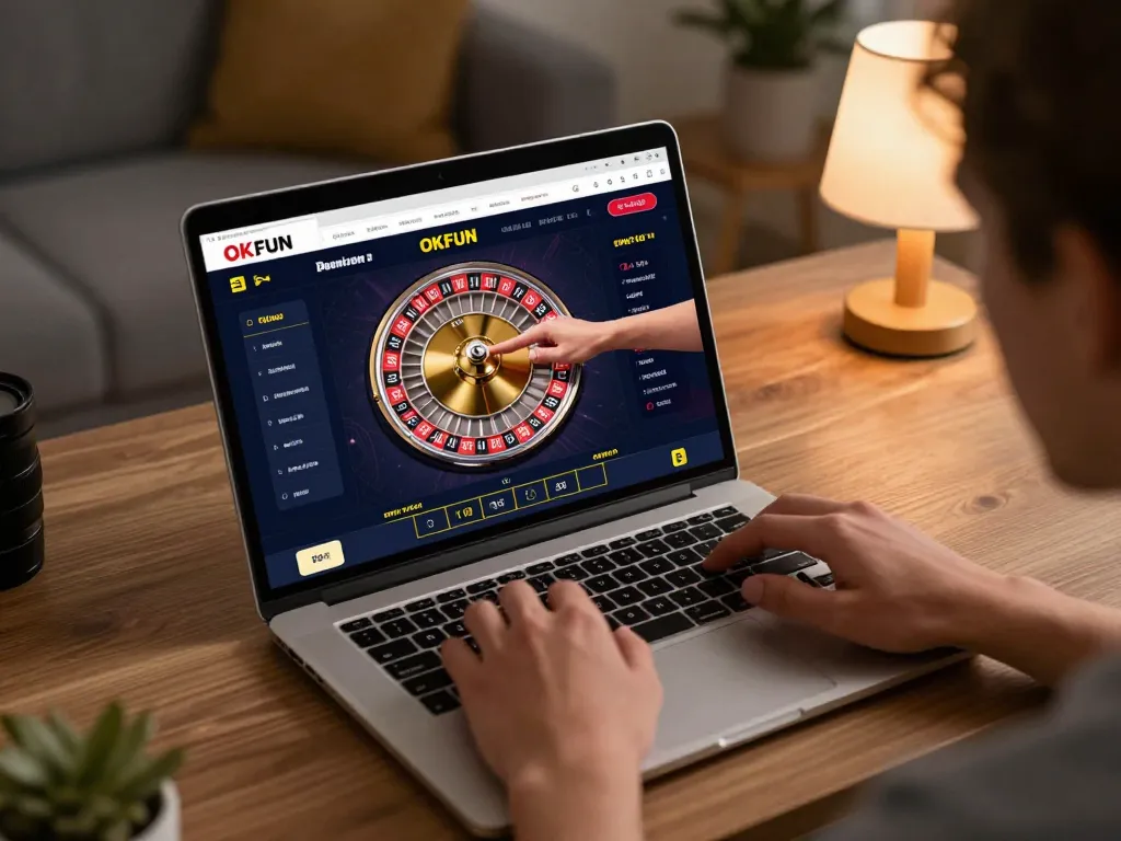 Player engaging with the OKFUN casino app while preparing to place a bet on a roulette game.