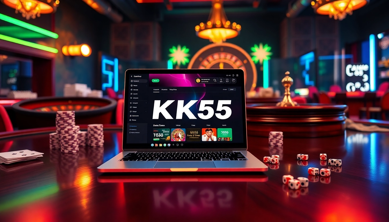 KK55 offers an exciting online gambling experience with vibrant casino elements and professional gaming interface.