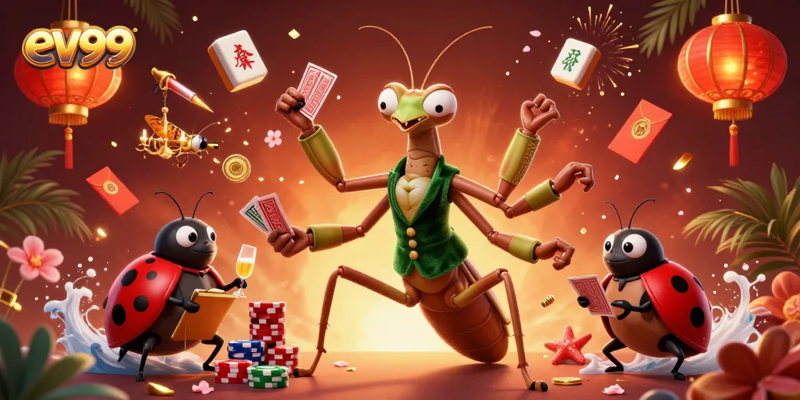 ev99 players enjoy vibrant characters in a dynamic casino scene filled with games and excitement.