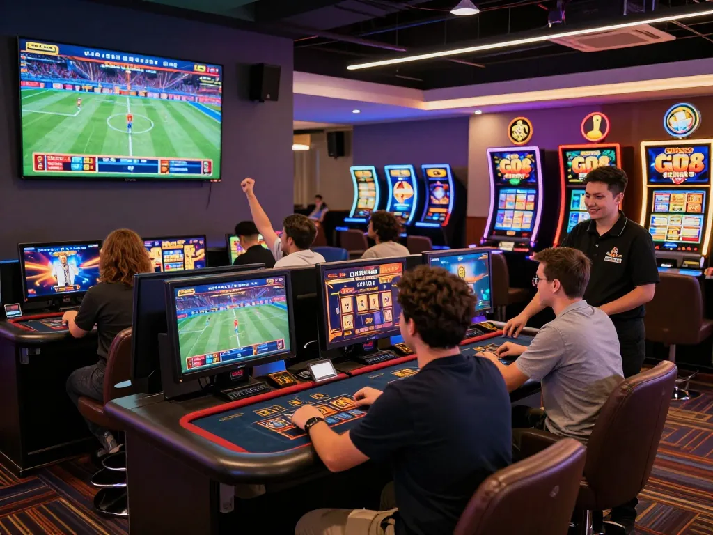 GO8 CHÍNH THỨC online gambling scene with players celebrating wins at a vibrant casino setting featuring exciting promotions.