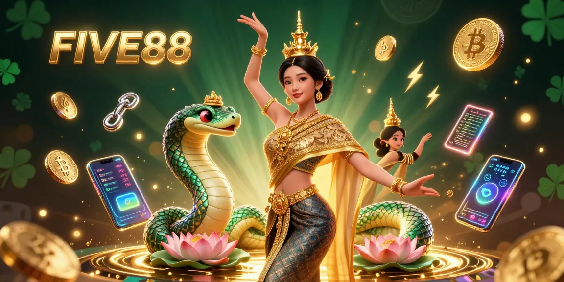 Experience the excitement of gambling at FIVE88 with this vibrant 3D casino illustration.