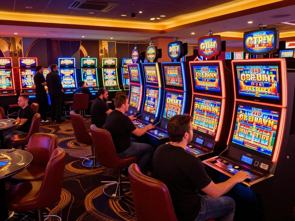 Players enjoying vibrant SC88 slot machines in a lively casino atmosphere