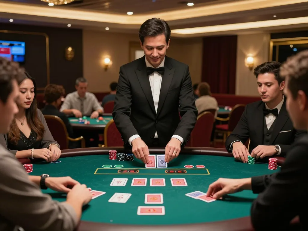 Engaged players enjoying the iwin68 live dealer game in a vibrant casino atmosphere.