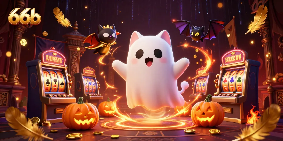 Engage with 66b in a vibrant haunted casino scene filled with ghostly adventures and winning chances.