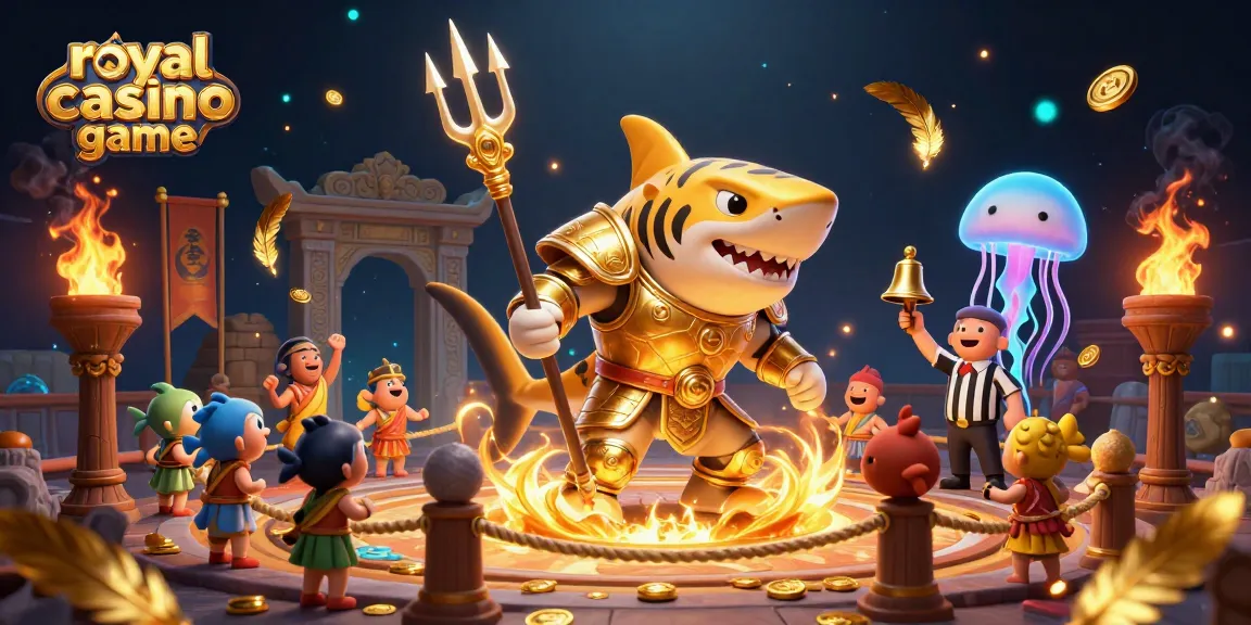 Experience the thrilling royal casino game with epic scenes featuring a tiger shark in gladiator armor.