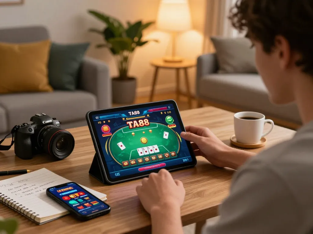 Cổng game TA88 showcases thrilling online poker action on a tablet, emphasizing strategic gameplay.