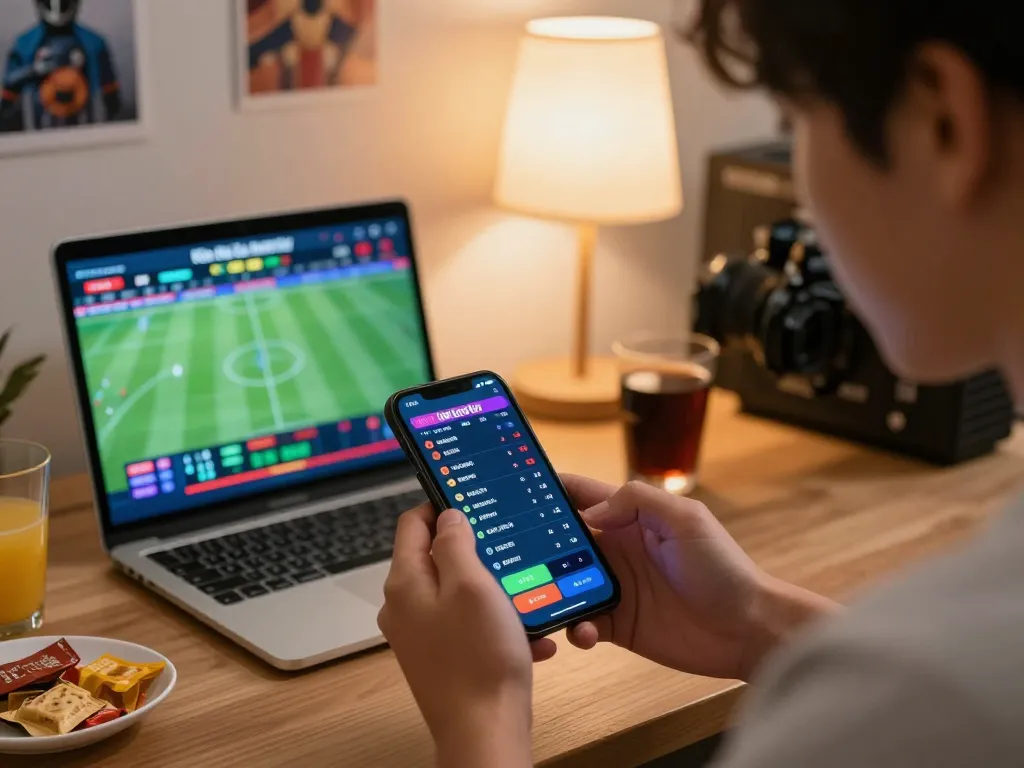 Kèo Nhà Cái Hôm Nay displayed on smartphone shows live betting odds for football matches, creating an engaging sports betting environment.