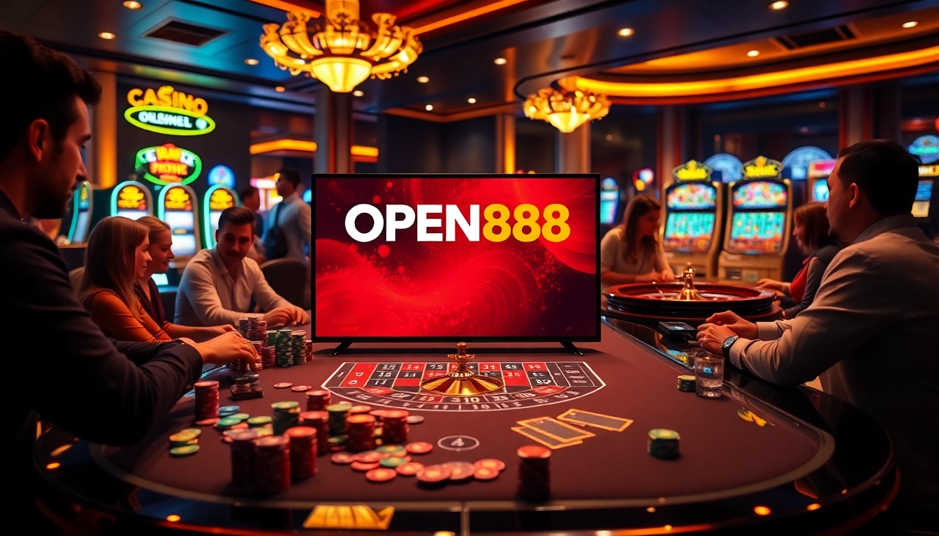 OPEN88 table game scene with lively players and vibrant casino atmosphere.