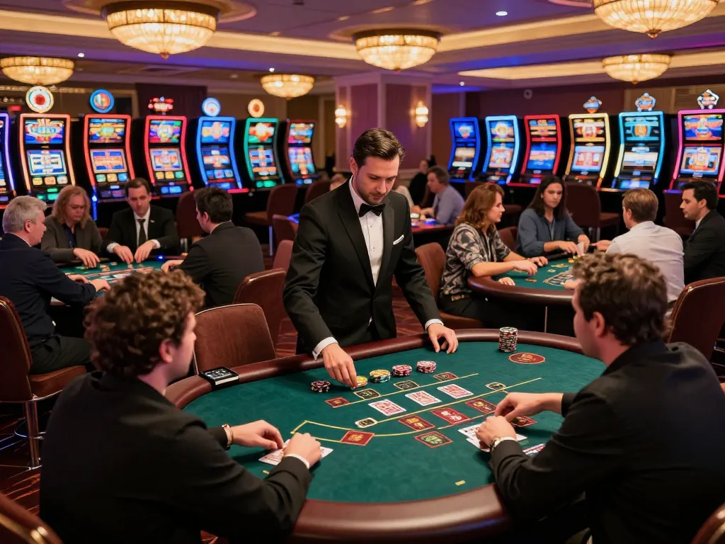 Players engaging in an exciting round of blackjack at 888NOW casino, showcasing strategic gameplay and vibrant atmosphere
