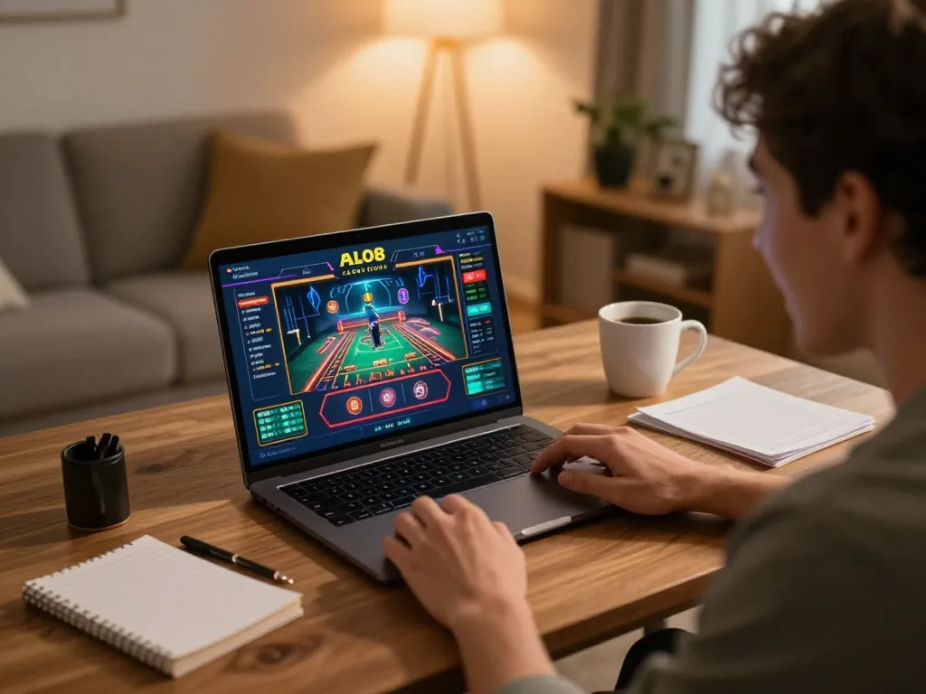 Player enjoying strategic gameplay on ALO8 COM casino platform from home setup.