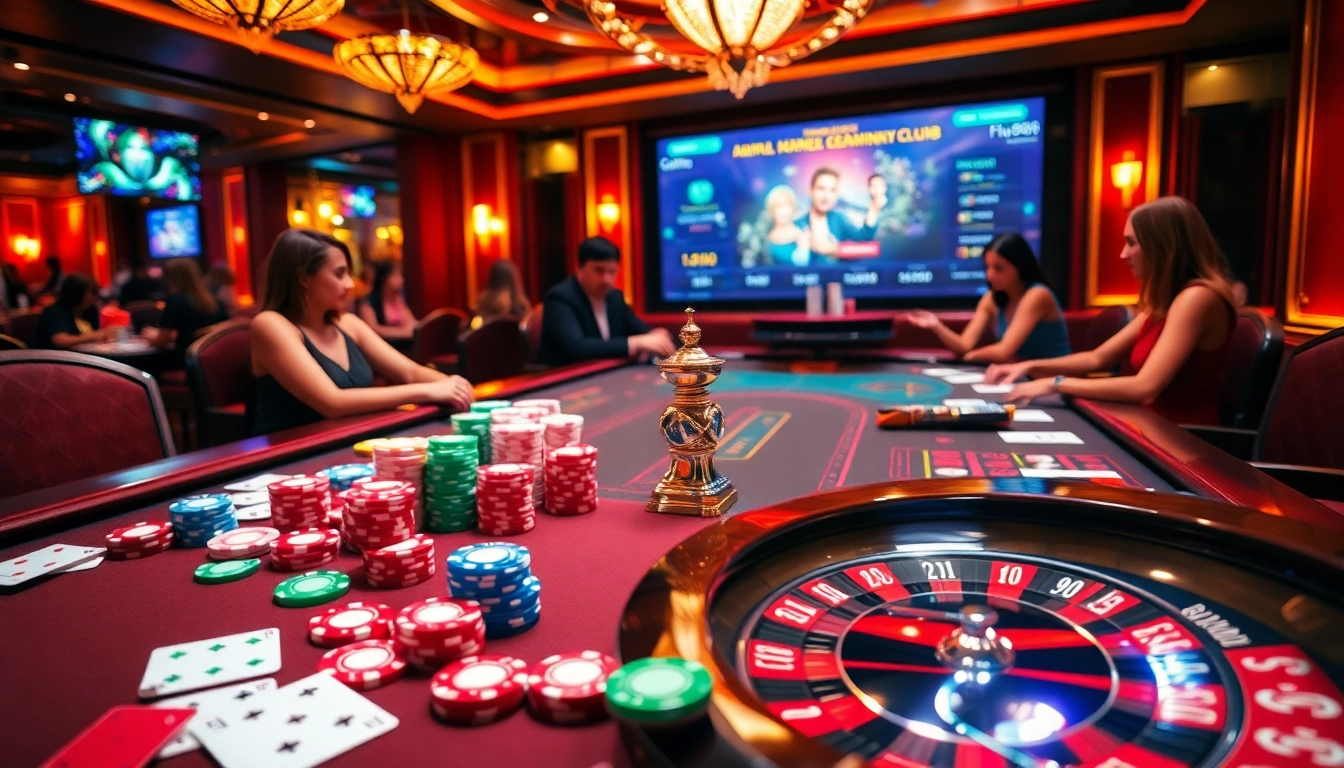 Experience the thrill of gaming at https://www.fly888.club/ with vibrant poker chips and a roulette wheel.