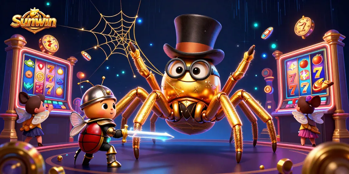 Experience thrilling games at Sunwin with dynamic slots and jackpots illustrated in vibrant detail.