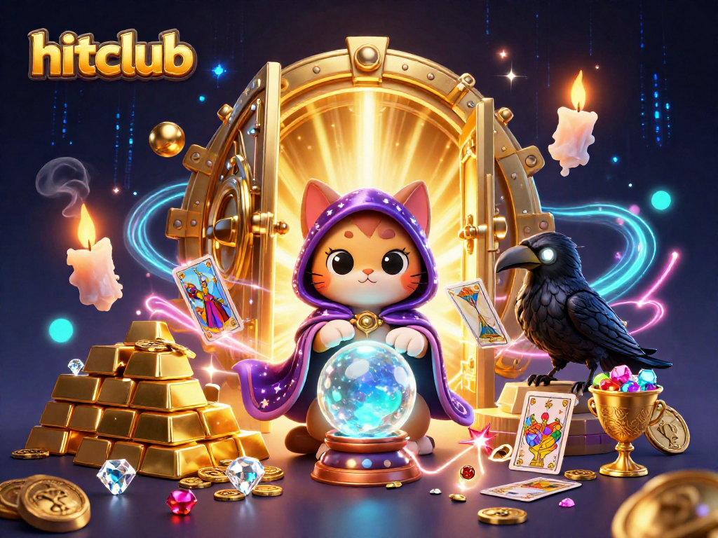 Experience the magic of hitclub with a vibrant casino-themed 3D illustration showcasing mystical characters.