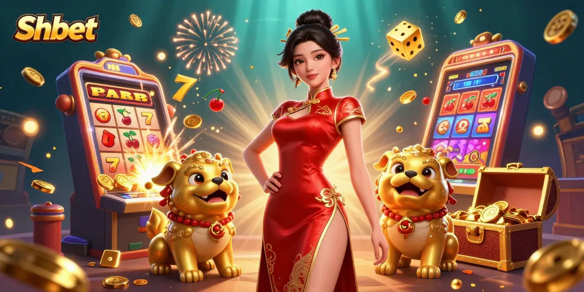Experience the excitement of Shbet with a glamorous scene featuring a lucky operator amidst casino treasures.