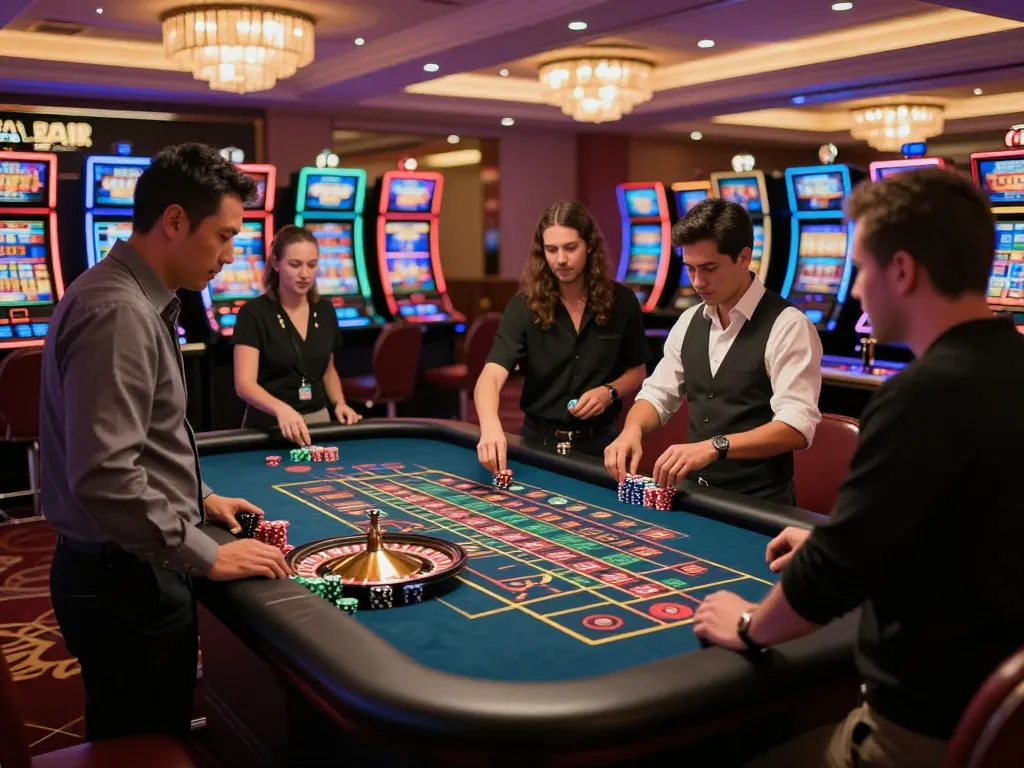 Players engaged at nhà cái xin88 roulette table, with vibrant atmosphere and dynamic betting action
