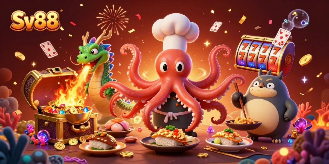 Experience thrilling gameplay at Sv88 with a vibrant scene merging casino excitement and underwater treasures.