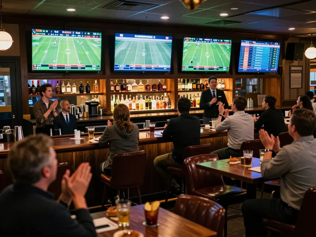 Fans engaging in sports betting while tracking KQBD results in a lively bar atmosphere