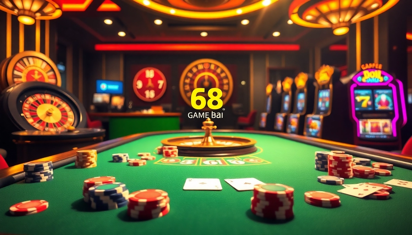 Experience the excitement of 68 game bài with vibrant gaming elements and luxurious casino visuals.