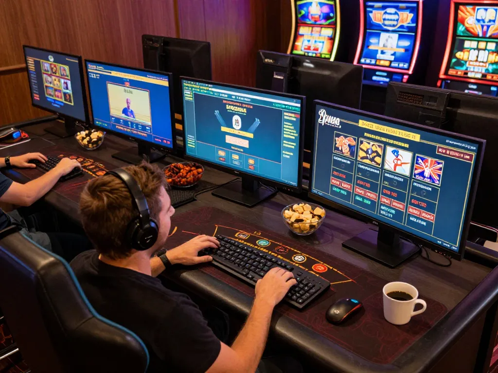 An immersive online gaming scene showcasing Nk881 sa com with multiple casino games displayed and a player engaged.