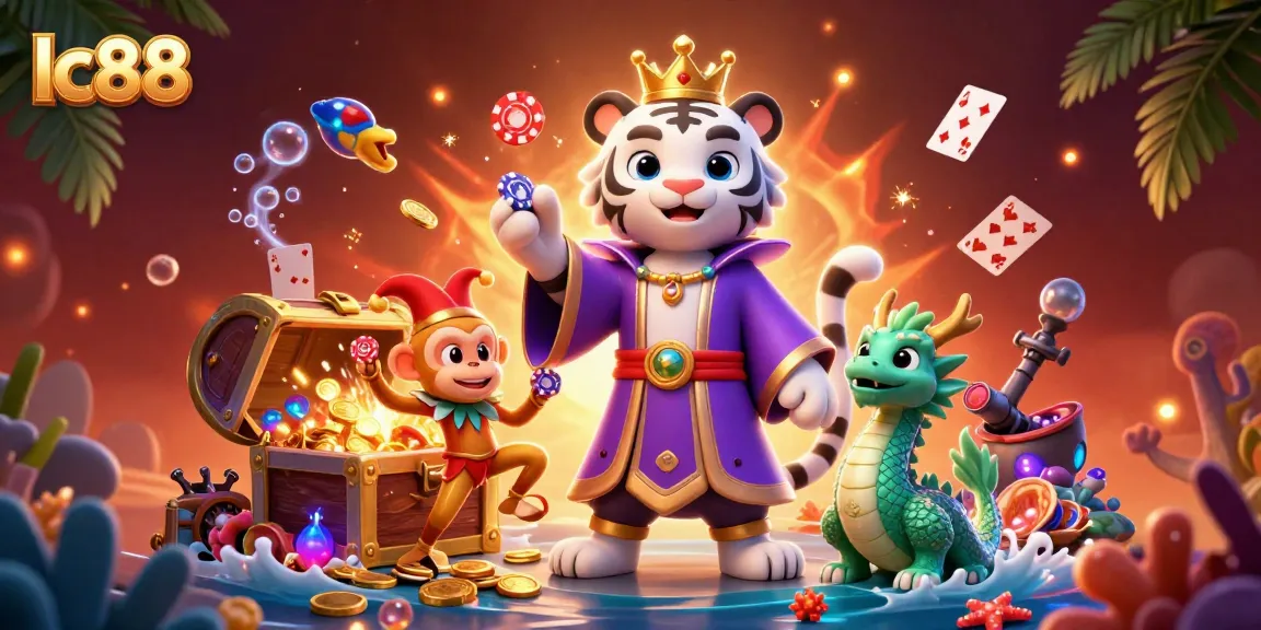 Experience thrilling gameplay at lc88 with a vibrant 3D casino scene filled with dynamic characters and rich treasures.