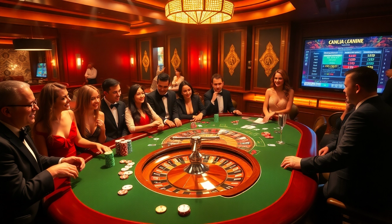 CK444 poker table action with vibrant chips and cards amidst enthusiastic players in luxury.