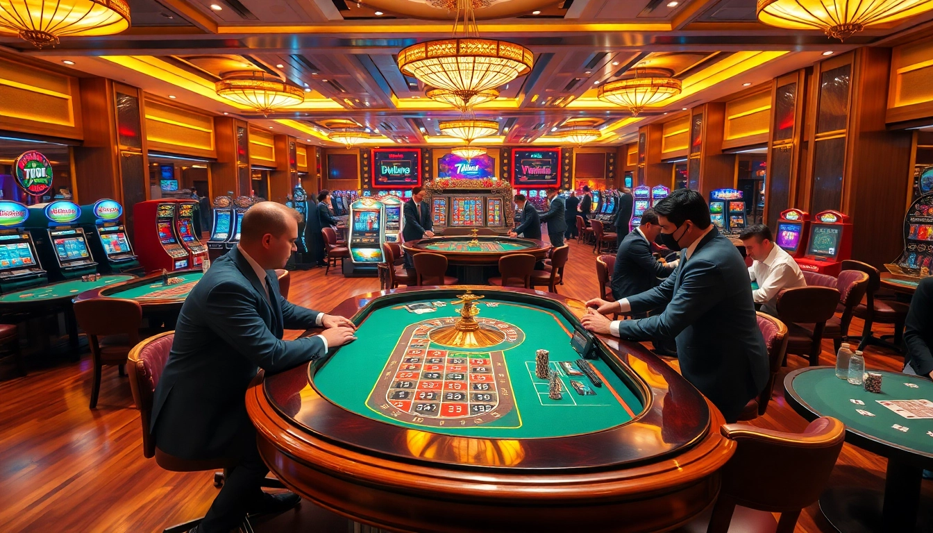 Excited players enjoying a thrilling game at 789club's luxurious casino tables.