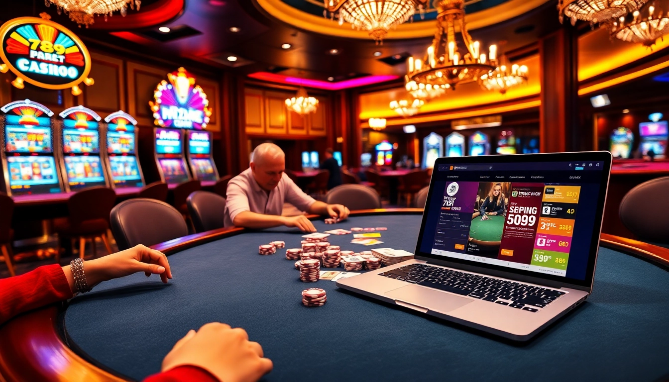 Exciting poker match at 789bet casino with players and vibrant chips showcased.