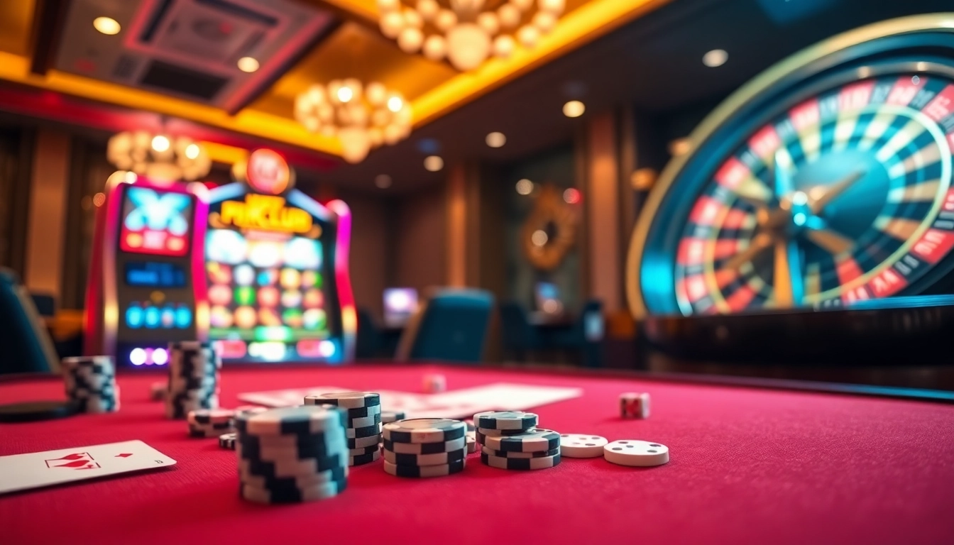 Experience the excitement of Hitclub uy tín with lively gaming tables and colorful slot machines.