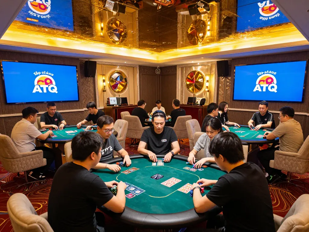 Players engaging at various tables showcasing the tập đoàn ATQ's elegant gaming experience with vibrant atmosphere