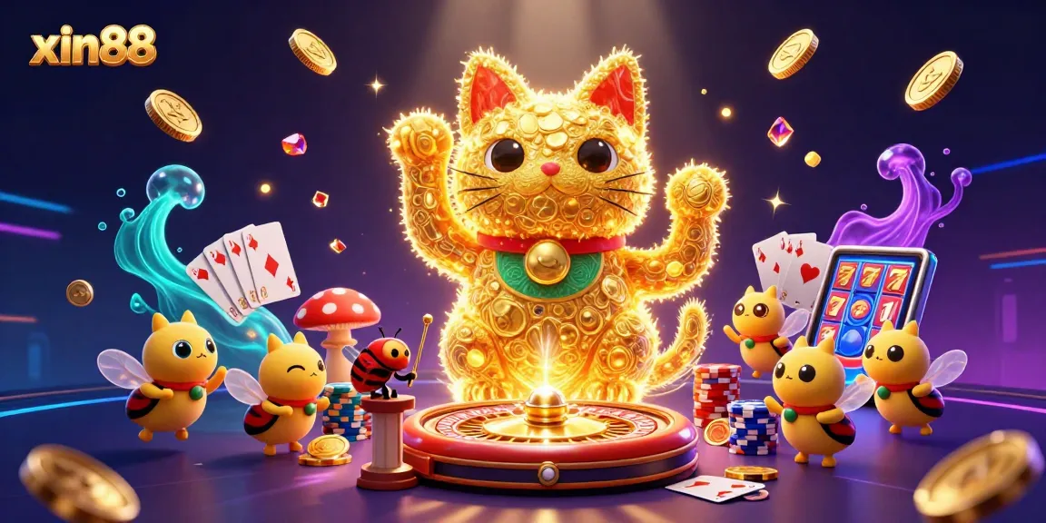 Experience the joy at xin88 with a lively illustration of a lucky cat made of fireflies.