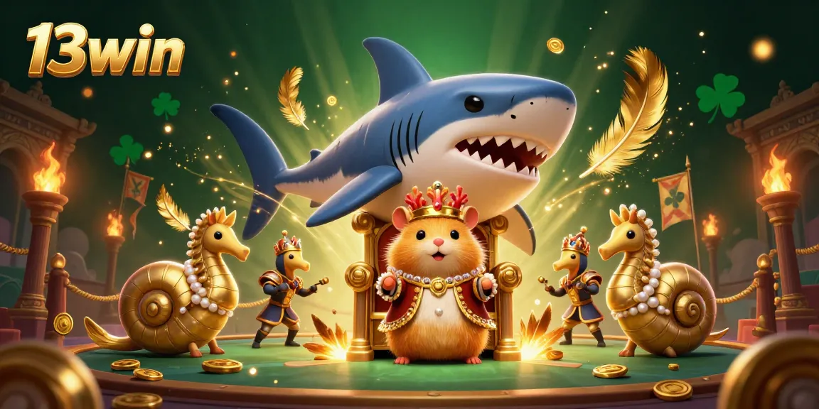 Join the thrill at 13win with exciting games, featuring a royal hamster and vibrant casino elements.