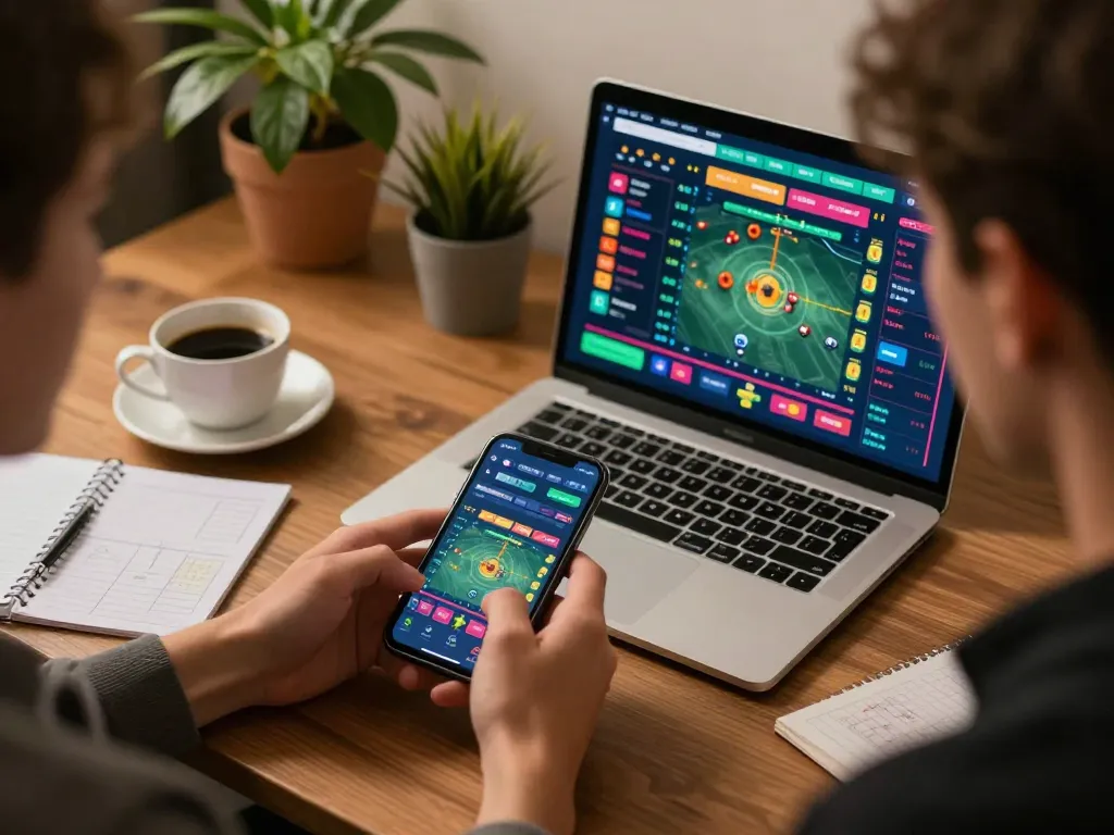 Engaged player using go8 com for sports betting on smartphone with vibrant app interface