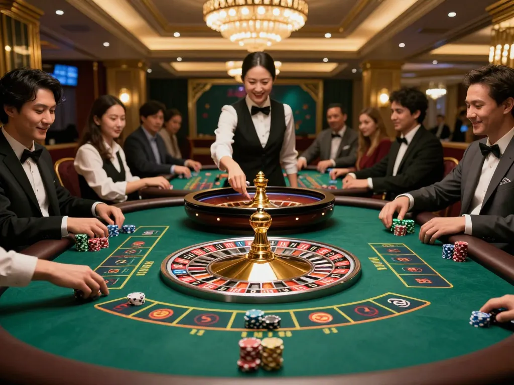 Experience thrilling gameplay at 789WIN roulette table with excited players and elegant decor.