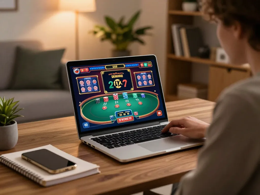 Engaging online gaming experience at home with 123B user playing casino games.