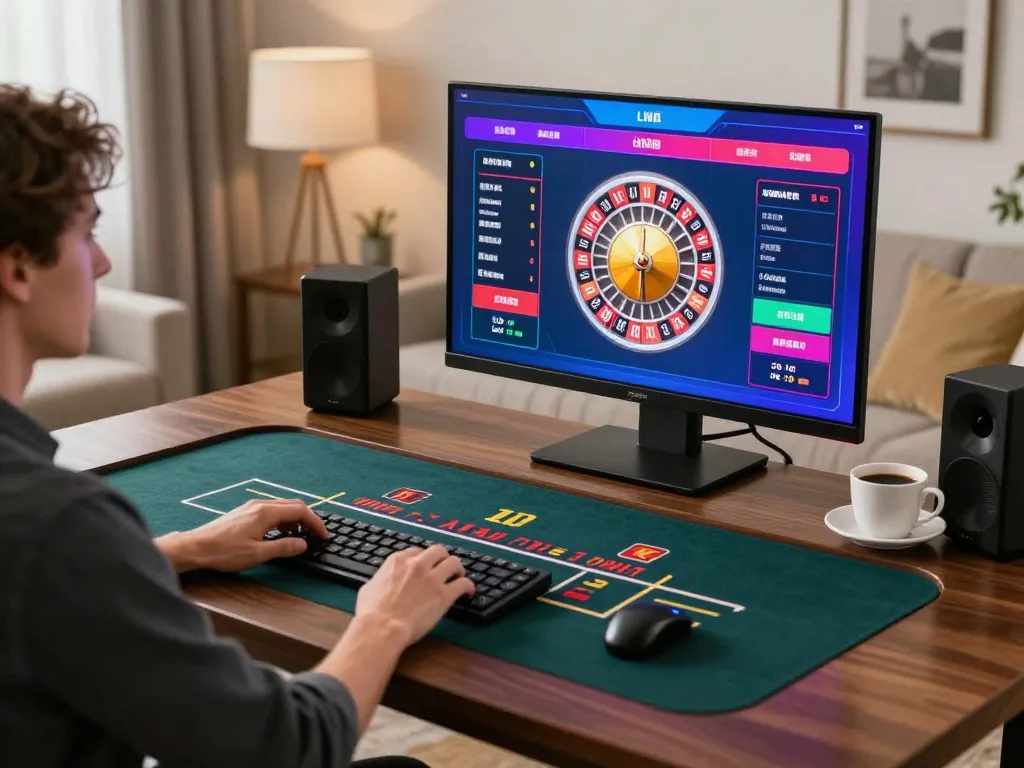 Player enjoying rr 88 live dealer roulette game on laptop, creating an engaging online gaming atmosphere