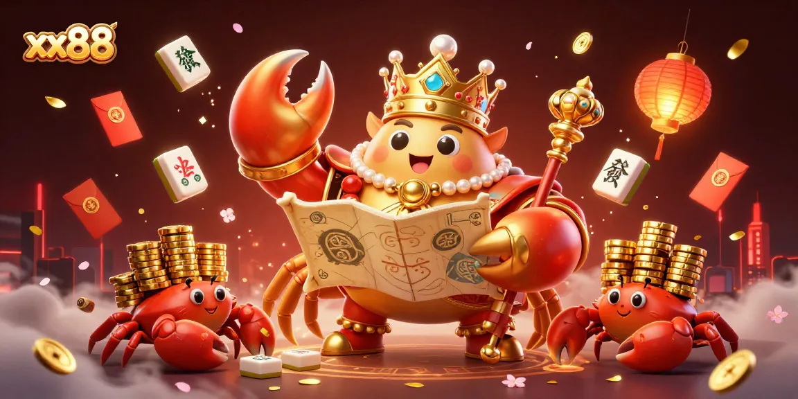 Experience the excitement of xx88 with a majestic crab emperor, glowing elements, and vibrant gaming atmosphere.