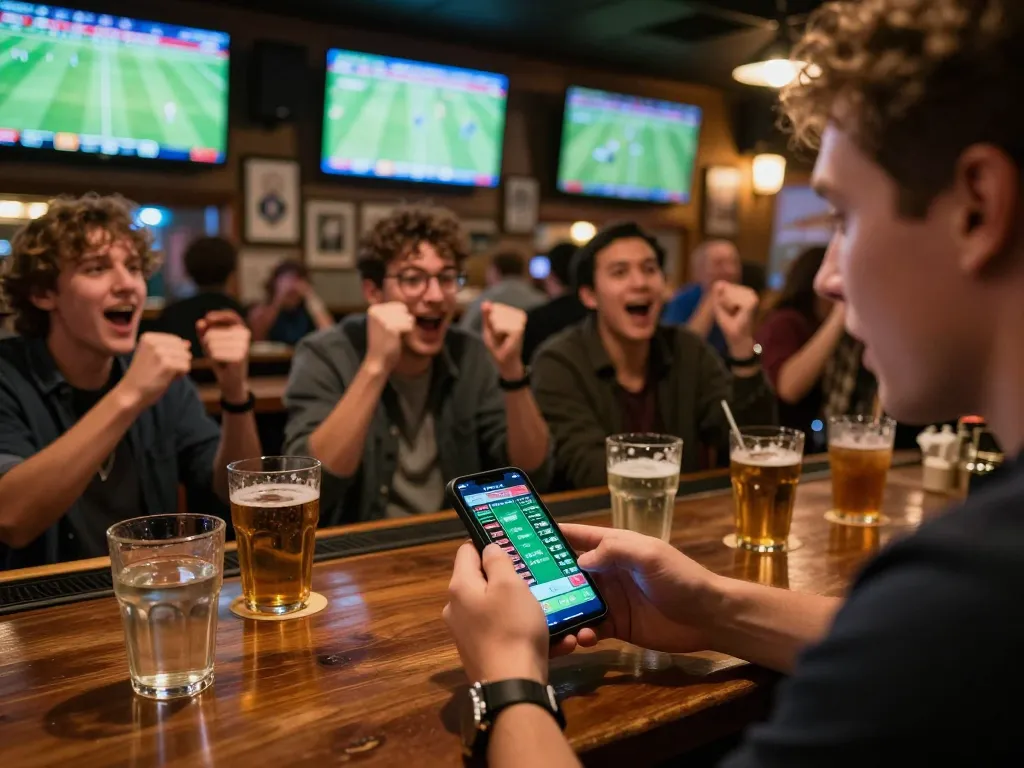 Engaging in football betting at a lively sports bar with friends and live games
