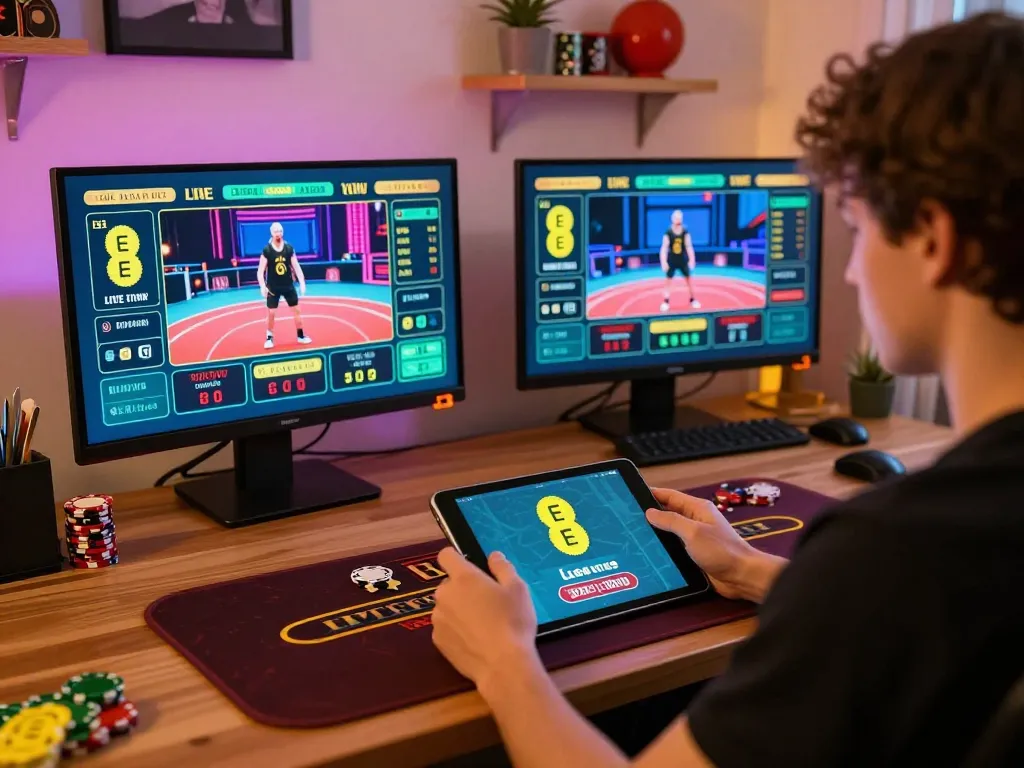 Engaging gameplay on EE88's live dealer blackjack app, showcasing a player's strategic focus.