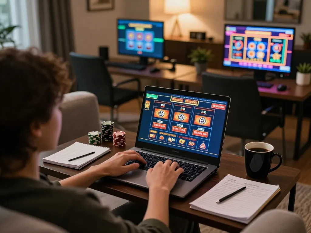 Engaging online gambling experience with NK88 on a cozy sofa showcasing strategic gaming.