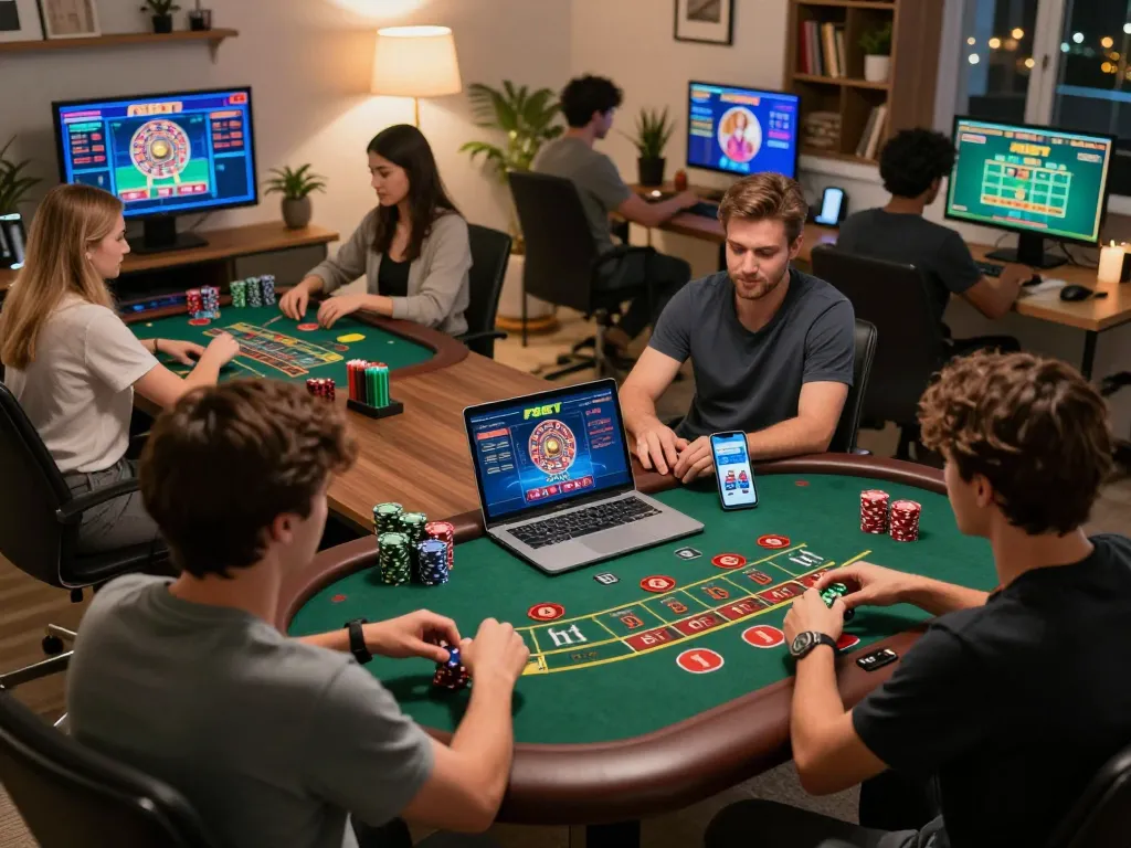 Players enjoying live dealer games on F8BET's platform, showcasing an interactive online casino experience.