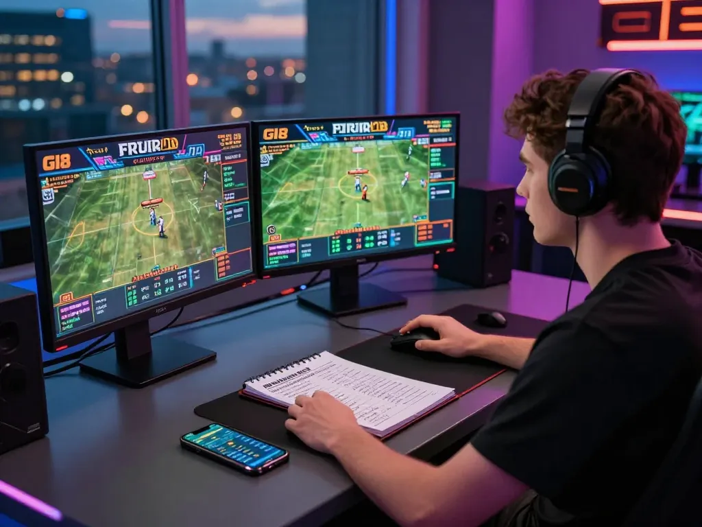 Player engaging with GI8's online betting platform, showcasing live sports events and betting strategies in a modern, dynamic gaming environment.