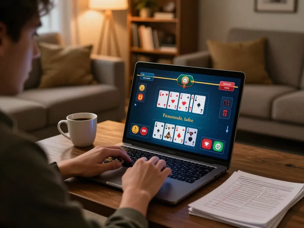 GO8 players strategizing during online blackjack gameplay from home, showcasing casino atmosphere and excitement