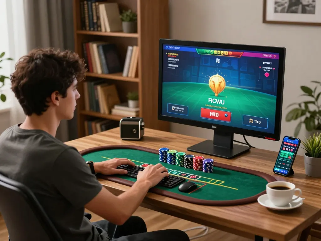 Engaging in live dealer games on a stylish computer setup with sunwin gaming features.