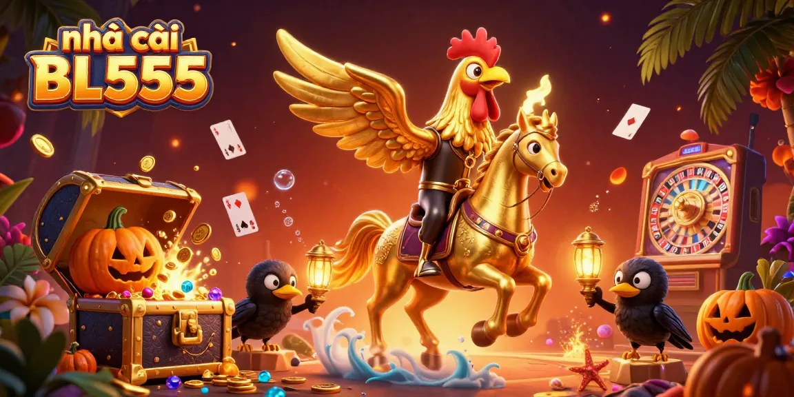 Play thrilling games at nhà cái BL555, featuring a dynamic casino scene with vibrant characters.