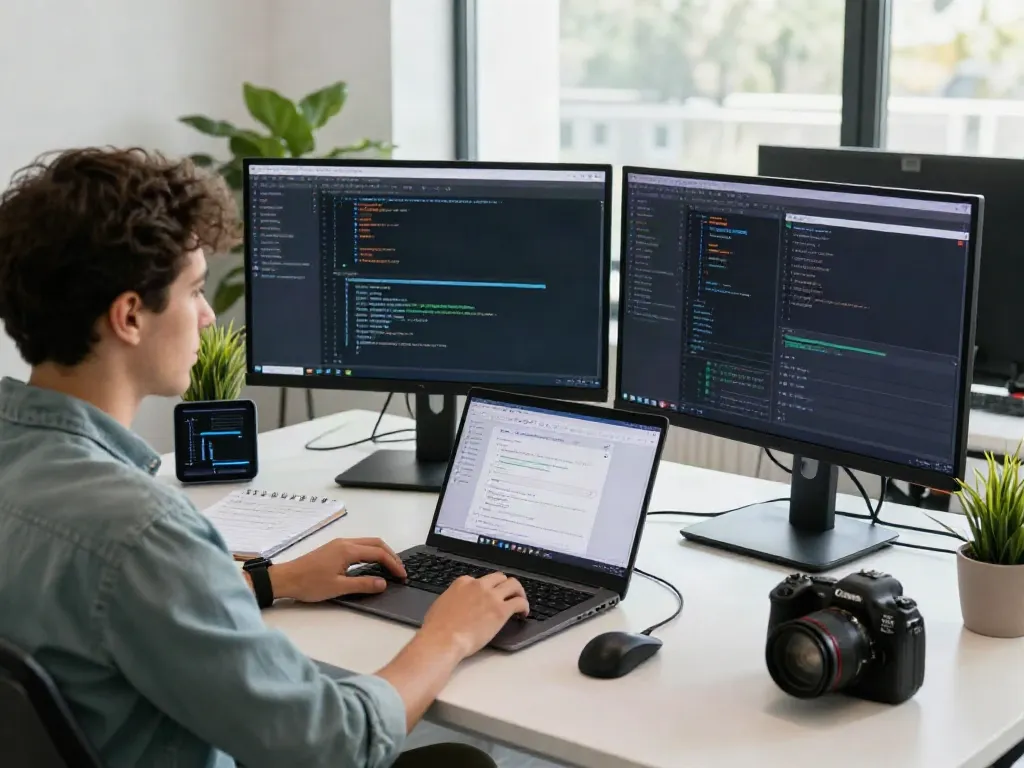 Developer using instant indexing tools in a modern tech workspace.