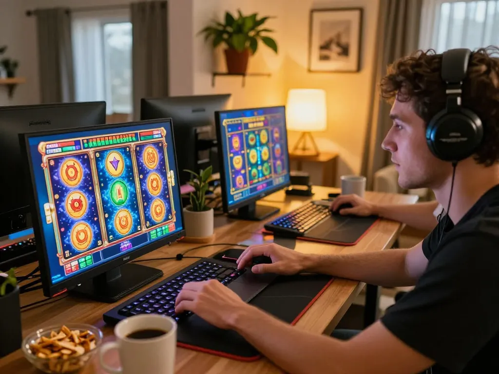 MM88 player strategizing on laptop in a cozy home setup during an online gaming session