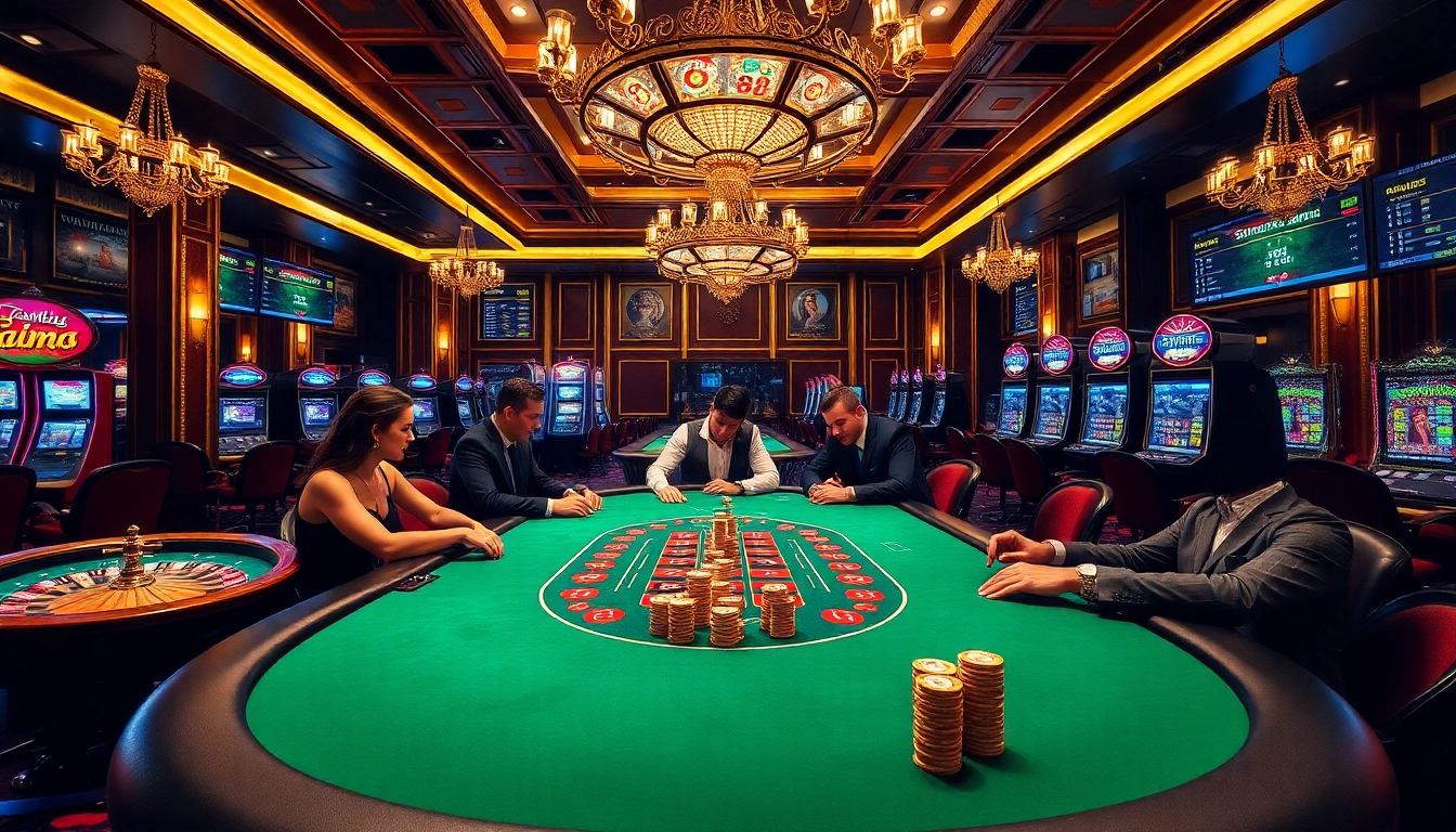 Players enjoying an exciting poker game at 789fclub's luxurious casino.