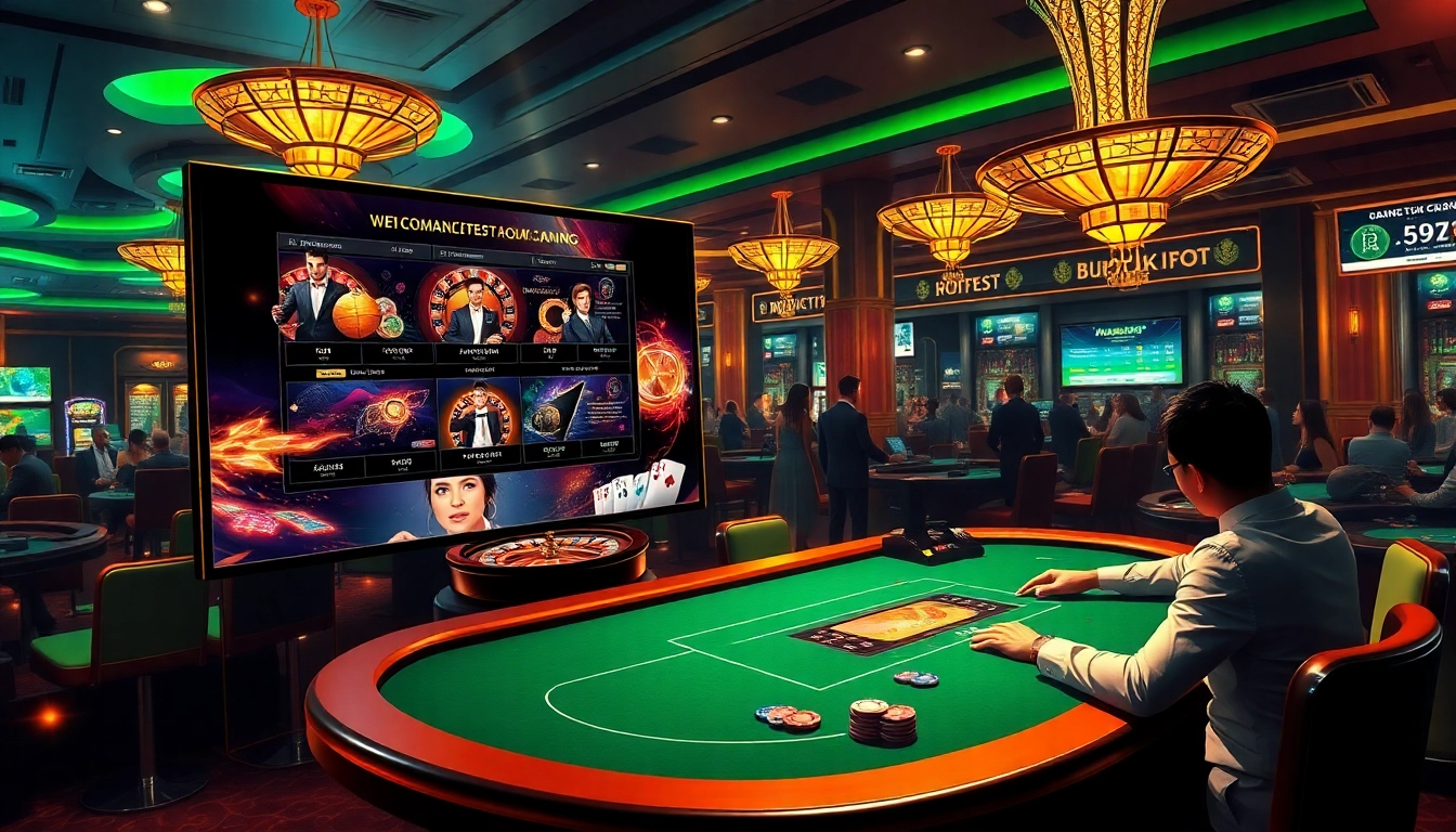 Experience excitement at nhà cái OK8386 with players engaging in professional casino action amidst vibrant gambling visuals.